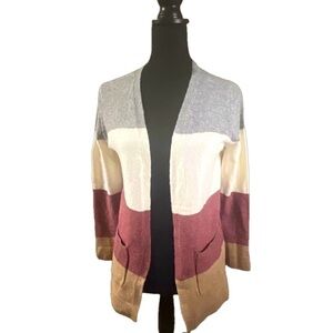 Market & Spruce Striped Open Front Waist Length Cardigan, Size Small